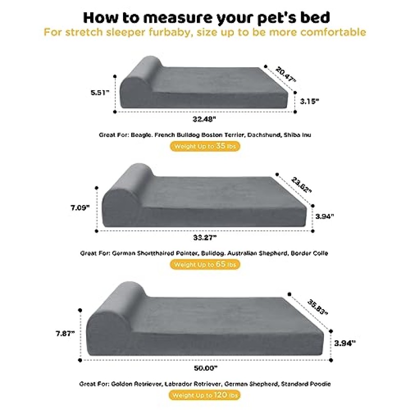 DREAMANIA 정형외과용 개 침대, 38x24 업그레이드된 폼 개 침대(베개 포함), 탈착식 방수 커버, 미끄럼 방지 바닥이 있는 중형 대형견용 부드러운 스웨이드 애완 동물 침대 매트, 기계 세탁 가능