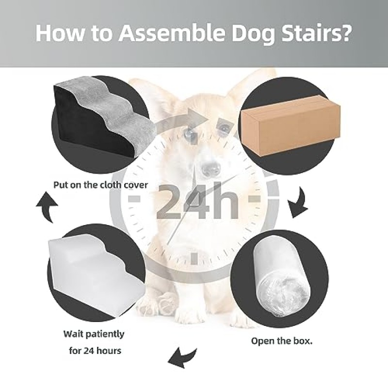 AUTIHOM 소형견용 계단 및 계단 침대 및 소파용 3단계 애완동물 계단 33D 폼 강아지 계단 소형견용 강아지 계단, 미끄럼 방지 애완동물 계단, 천 커버 2개가 있는 개 경사로