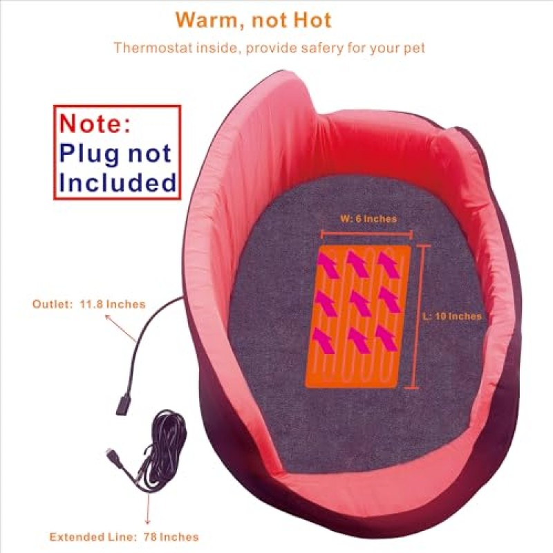 난방견 침대, 중형 고양이용 온열 침대, 애완동물용 난방 소파, 탈착식 세탁 가능 커버가 있는 소형견용 난방 매트, 방수 라이닝 및 미끄럼 방지 바닥