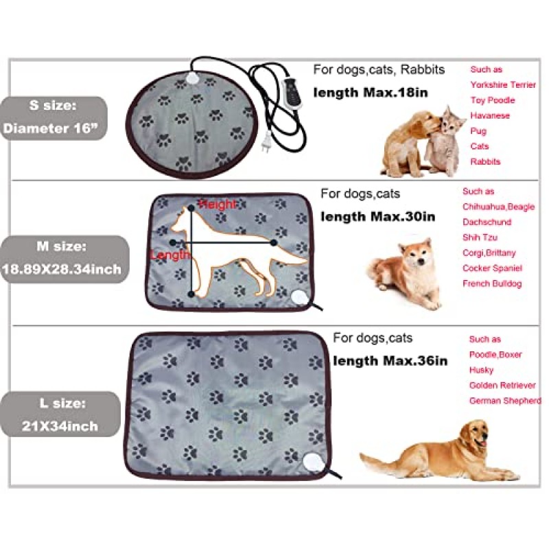 작은 개를위한 DEOMAN 애완 동물 난방 패드 고양이 난방 패드 온수 고양이 침대 타이머가있는 전기 개 난방 패드 조절 가능한 온난화 매트, 씹기 방지, 간편한 청소, Round-D16 인치