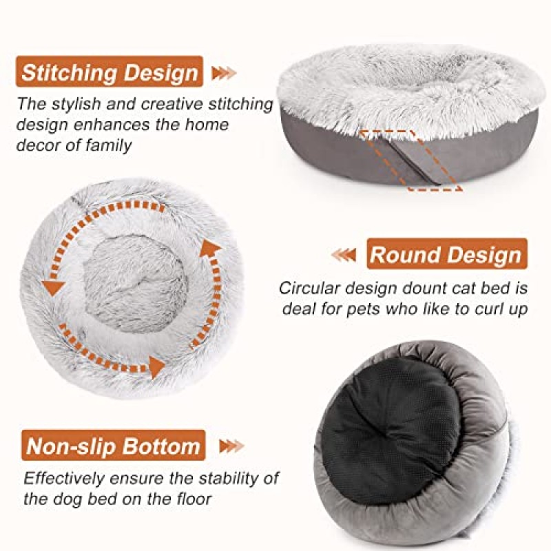 소형견을 위한 JOEJOY 진정 개 침대, 불안 방지 강아지 껴안는 침대, 아늑하고 부드러운 원형 푹신한 플러시 애완동물 침대, 기계 세탁 가능 및 미끄럼 방지 바닥(23