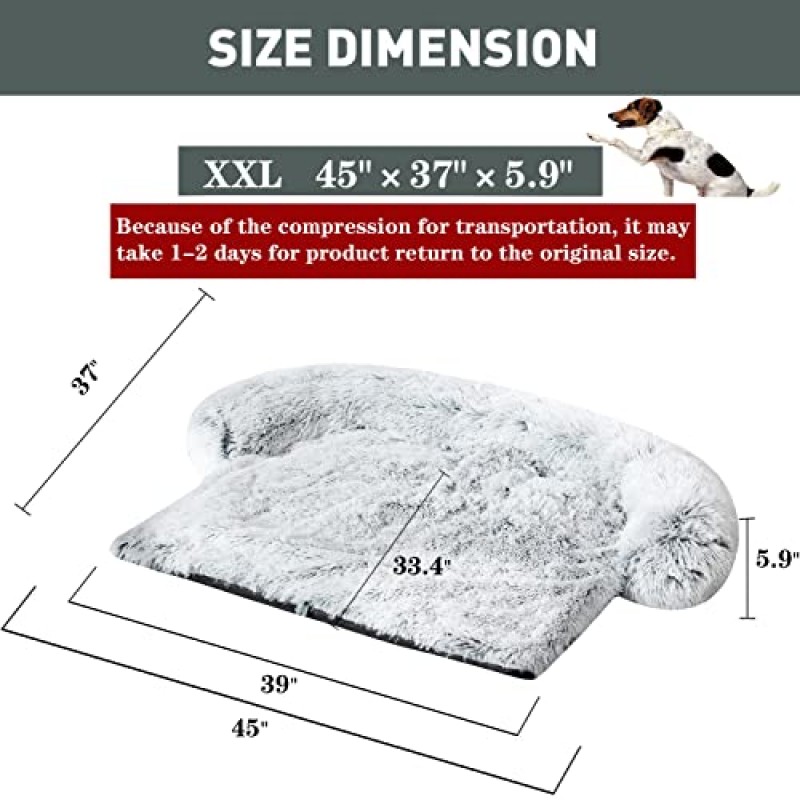 Tinaco 고급스러운 진정 개/고양이 침대 매트, 세탁 가능한 탈착식 소파 커버, 애완동물용 플러시 롱 모피 매트, 방수 안감, 소형, 중형 및 대형 개와 고양이에게 적합(그라디언트 그레이, XXL)