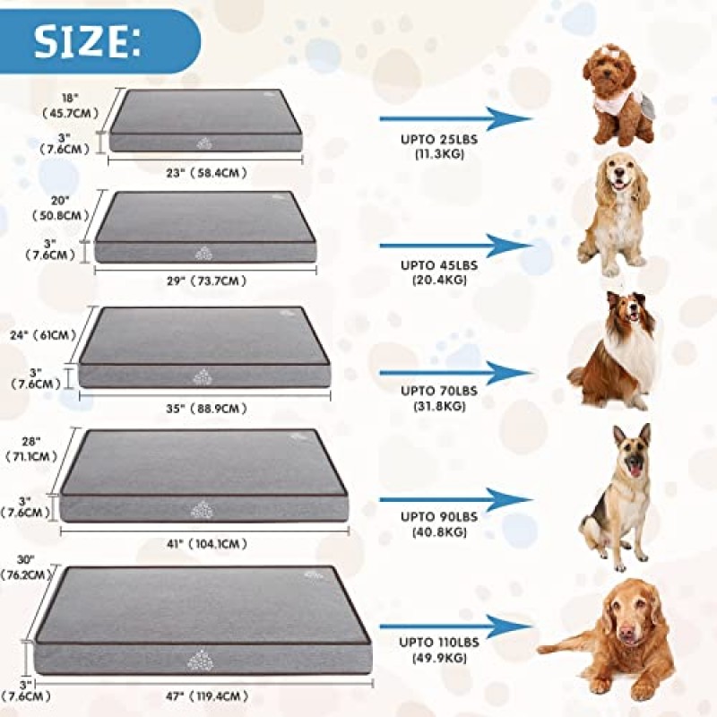 VANKEAN 개 침대 소프트 상자 패드 매트 양면으로 시원하고 따뜻하며 세탁 가능하고 소형 중형 대형견용 정형외과용 계란 상자 폼이 있는 편안한 개집 패드, 방수 애완동물 침대, 회색/진한 파란색