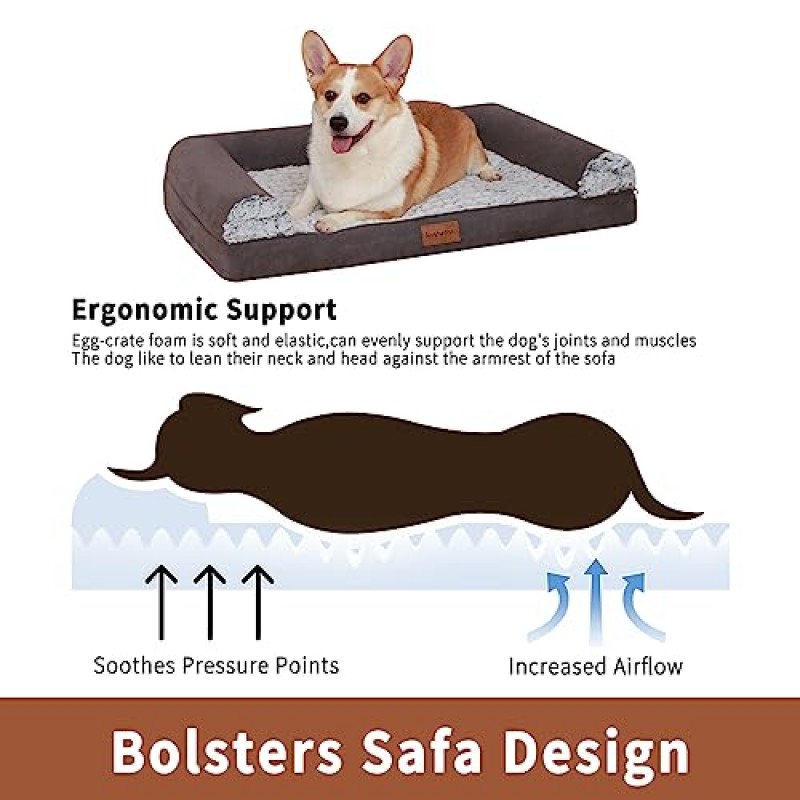 KIYUMI 개 사파 침대 탈착식 세탁 가능 커버가있는 정형 외과 방수 개 침대, 계란 상자 폼 애완 동물 침대 매트, 초대형 개용 애완 동물 볼스터 소파 애완 동물 침대