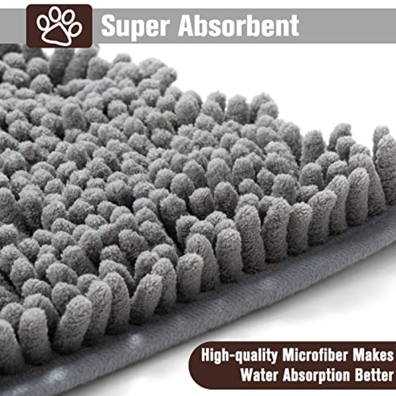 더러운 것을 위한 PUPTECK 개 도어 매트 - 60 x 30인치 초흡수성 극세사, 미끄럼 방지 뒷면, 게리 도어 매트