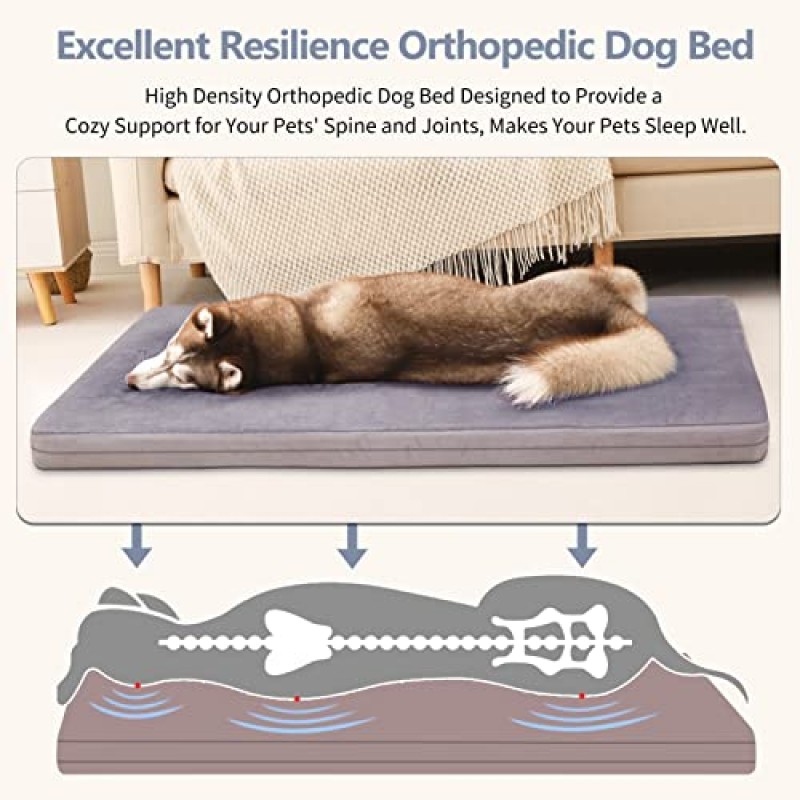 대형 개 침대 정형외과 개 상자 침대 애완 동물 침대 매트 39인치 공동 구호 애완 동물 슬리핑 매트리스, 미끄럼 방지 탈착식 세탁 가능 커버