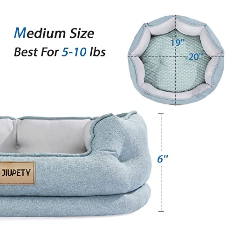 여름 냉각 매트가 있는 실내 고양이용 Jiupety 냉각 침대, 고급 직물로 제작된 둥근 아늑한 소형 개 침대, 새끼 고양이와 강아지를 위한 냉각 유지, M(20