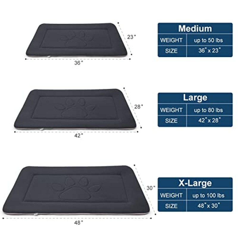 영웅 개 대형 개 침대 상자 패드 매트 개를 위한 귀여운 발 애완 동물 침대, 미끄럼 방지 바닥이 있는 42인치 세탁 가능 개 수면 매트리스, 진한 회색 L