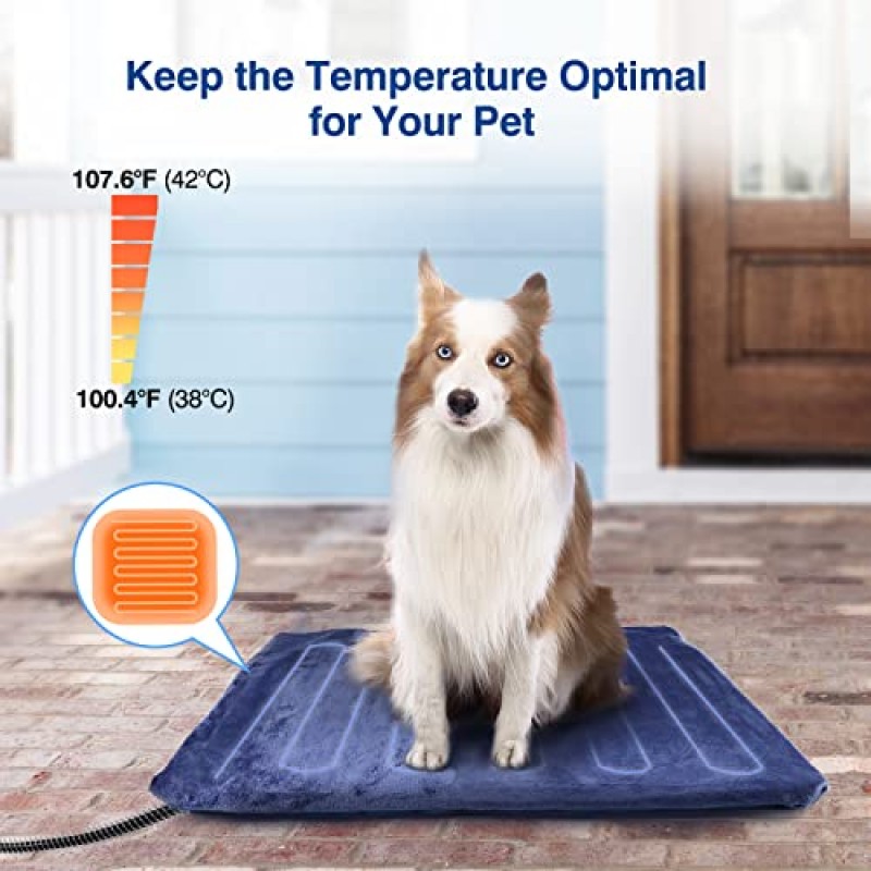 Kiroto 개 고양이용 야외 애완동물 난방 패드, 자동 온도 100.4°F~107.6°F, 임신한 새로 태어난 길 잃은 야생 고양이 강아지용 부드러운 안전 전기 담요 침대 매트, M 20