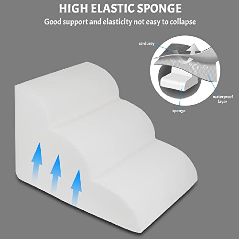 HAITRAL 내구성이 뛰어난 3단 개 계단 애완 동물 계단, 높은 침대 또는 소파용 고밀도 폼 개 사다리 램프, 작은 짧은 다리 개를 위한 미끄럼 방지 개 계단, 노약자/부상당한 애완 동물, 린트 롤러 2 리필 포함