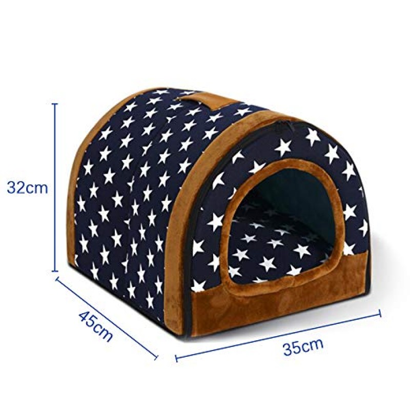 2-in-1 애완 동물 블루 스타 하우스 및 휴대용 소파 미끄럼 방지 개 고양이 이글루 침대 애완 동물을위한 따뜻한 사랑스러운 애완 동물 하우스 선물 (스타)