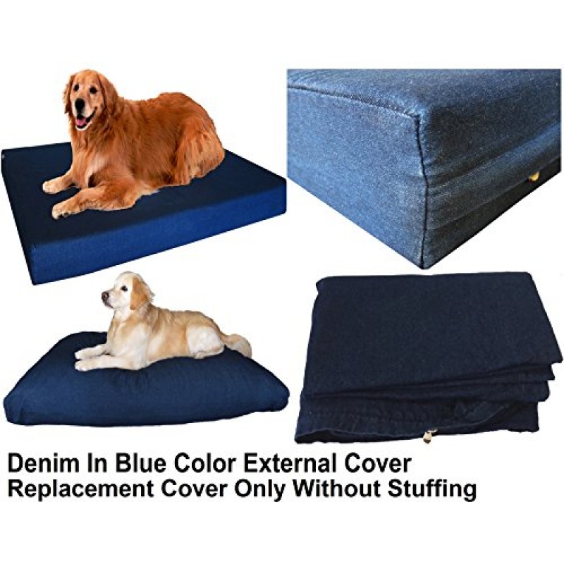 Dogbed4less 41X27X4 인치 대형 내구성 블루 컬러 데님 진 코튼 개 애완 동물 침대 외부 지퍼 커버 - 교체 커버 전용