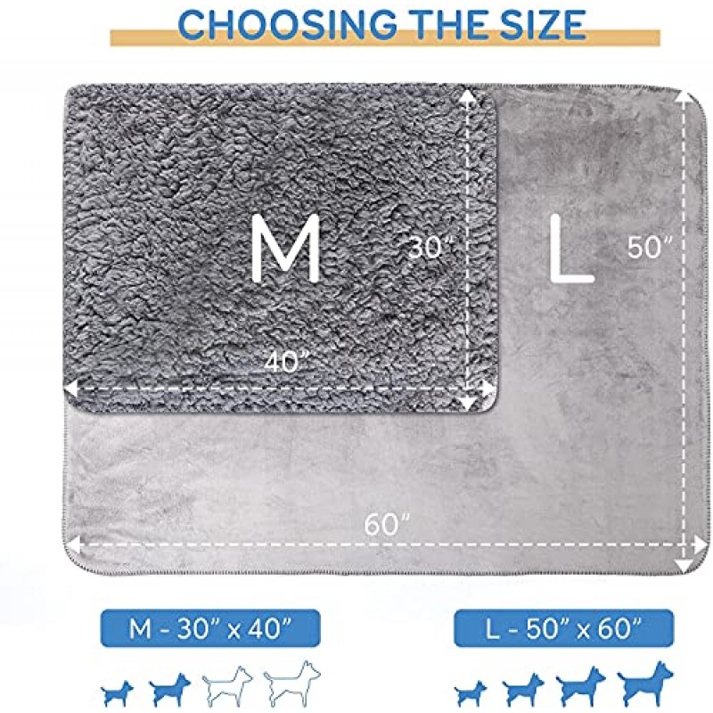 침대, 소파, 소파용 Pawque 방수 개 담요 60인치x80인치, 대형/중형견, 고양이용 부드럽고 따뜻한 셰르파 애완동물 던지기, 뒤집을 수 있는 침대 커버 가구 보호대, 기계 세탁 가능, 회색