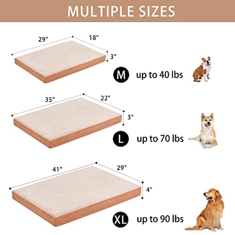 중형견용 방수 개 침대, 탈착식 커버가 있는 정형외과용 개 침대 패드, 미끄럼 방지 바닥이 있는 세척 ​​가능한 개 상자 침대, 29인치, 카키색
