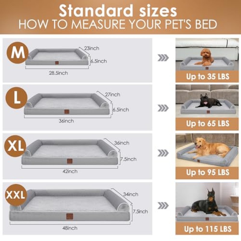 대형견용 정형외과용 개 침대 - 방수 개 소파 베드, 미끄럼 방지 바닥이 있는 탈착식 세탁 가능 커버가 있는 지지형 폼 애완 동물 소파 침대