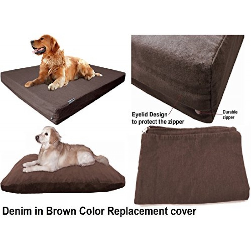 Dogbed4less 55X47X4 인치 헤비 듀티 브라운 컬러 데님 진 개 애완 동물 침대 외부 지퍼 커버 - 교체 커버 전용