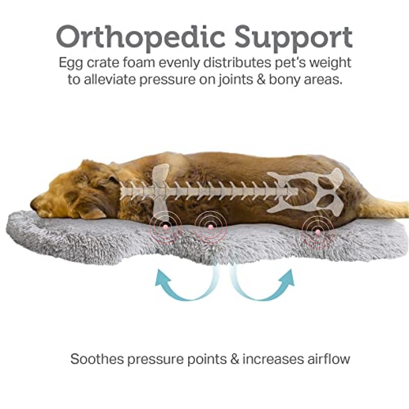 Friends Forever Nala 인조 모피 애완동물 침대, 개를 위한 부드러운 얽히고 설킨 러그 매트, 통기성 계란 상자 정형외과용 폼, 로우 프로파일 개 침대, 기계 세탁 가능한 탈착식 커버, 미끄럼 방지, 30