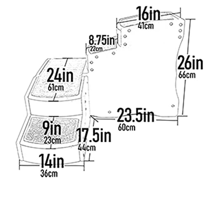 애완동물 장비 고양이/개용 이지 스텝 침대 계단, 침대 양쪽으로 조정 가능, 탈착식 세탁 가능 카펫 트레드, 보관함, 최대 75파운드의 애완동물용