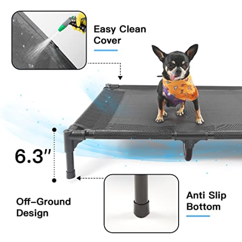 suddus 높은 개 침대 방수 야외, 휴대용 제기 개 침대, 바닥에서 떨어진 개 침대, 개 침대 쉬운 청소 실내 또는 실외 사용, 다양한 크기