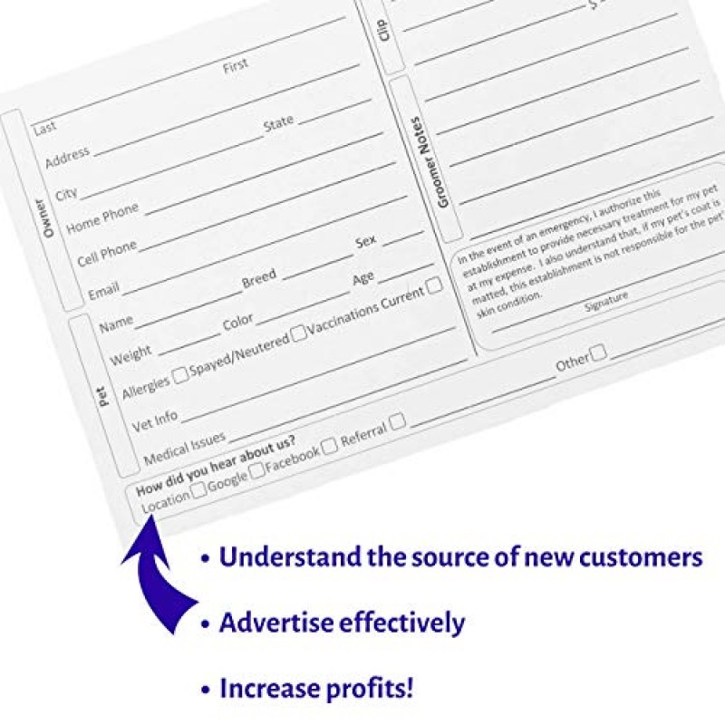 애완동물, 개, 고양이 미용 고객 클라이언트 클립 카드(두꺼운 4 X 6인치 흰색 프로필 개집 기록 관리 서비스 카드 100팩)