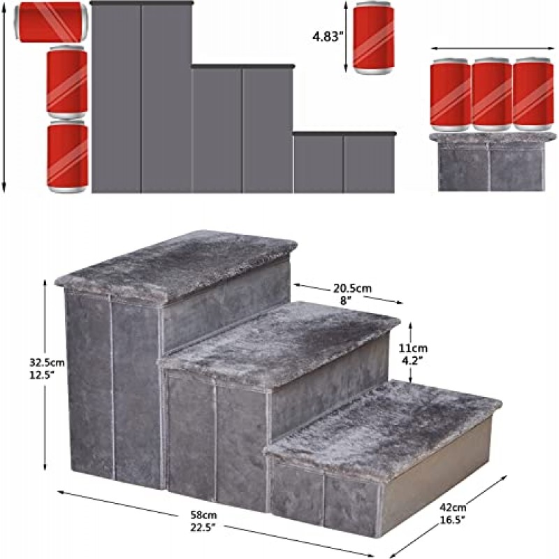 Catry Pet Stairs, 2-in-1 접이식 및 휴대용 개/고양이 계단 버전 III, 각 애완동물 계단 아래에 추가 저장 공간이 있음, 이 실용적인 애완동물 계단은 애완동물 및 보관을 위한 준비가 되어 있음 - 혁신적인 도착