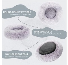 SPUNKYJUNKY 개 침대 플러시 진정 라운드 도넛 애완 동물 침대 빨 수있는 퍼지 애완 동물 편안한 포옹 침대 고양이 소형견을위한 불안 방지 중형 대형견 회색 기본 (24 × 24 인치)