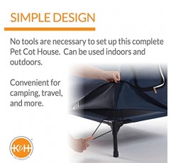 K&H Pet Products 오리지널 애완동물 침대 텐트, 휴대용 개집, 개 그늘 및 날씨 대피소, 높은 침대 개 침대, 네이비 블루, 대형 30 X 42 X 32인치