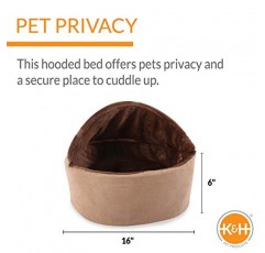 K&H Pet Products 자가 보온 키티 침대 고양이 또는 개용 후드 애완동물 침대 초콜릿/탄 소형 16인치