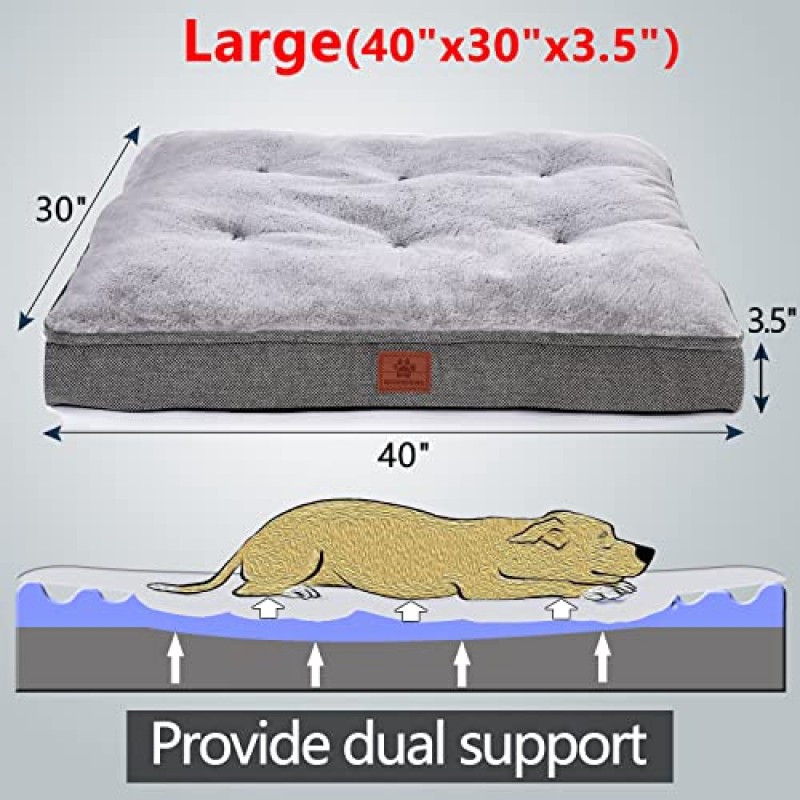 대형견 및 중형견을 위한 WINDRACING 개 침대. 개 상자 침대, 방수 소변 방지 라이너가 있는 개 매트. 고급스럽고 부드러운 개 침대. 탈착식 및 세척 가능한 침대 커버 및 안감 회색 애완 동물 침대 포함