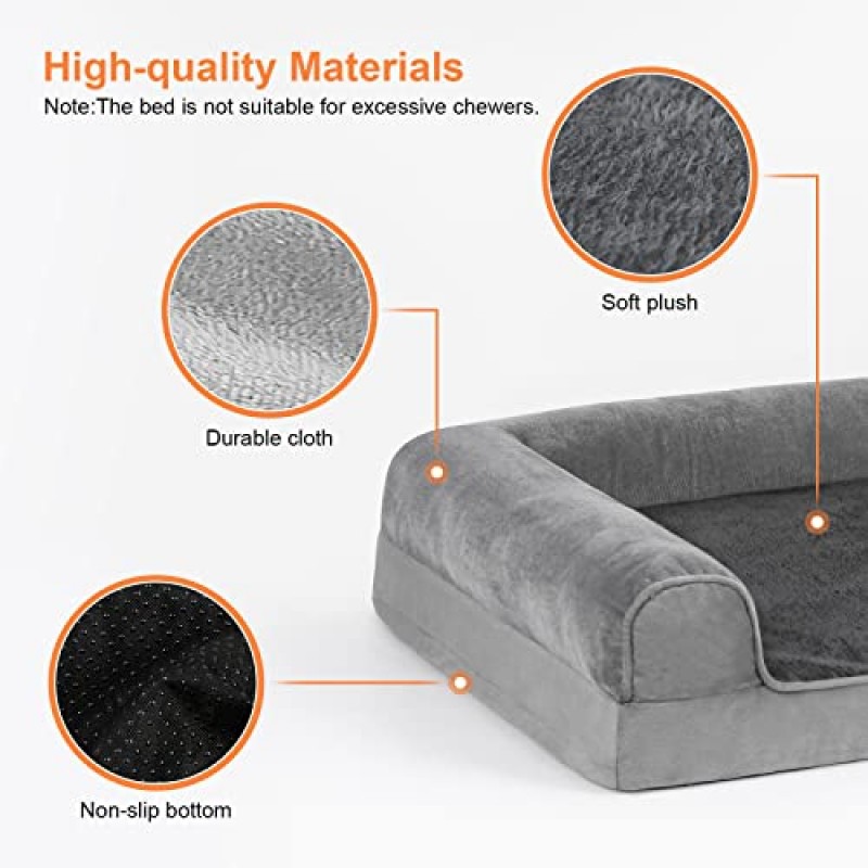 대형견용 Kigmmro 개 침대, 미끄럼 방지 바닥이 있는 정형외과용 개 침대, 세탁 가능하고 탈착 가능한 커버가 있는 볼스터 소파 애완 동물 침대, 중형 대형견용 편안하고 부드러운 개 소파 침대