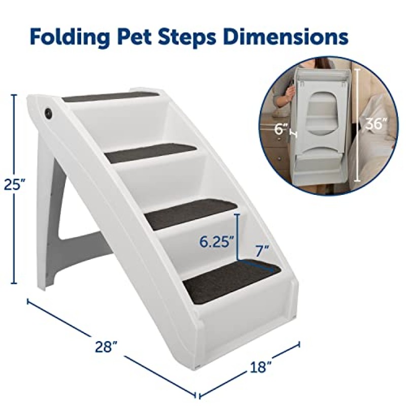 높은 침대용 PetSafe CozyUp 접이식 개 계단 - 집이나 여행에서 실내/실외 사용을 위한 애완동물 계단 - 측면 난간, 미끄럼 방지 패드가 있는 애완동물 계단 - 내구성, 최대 200lbs 지원 - 초대형, 회색