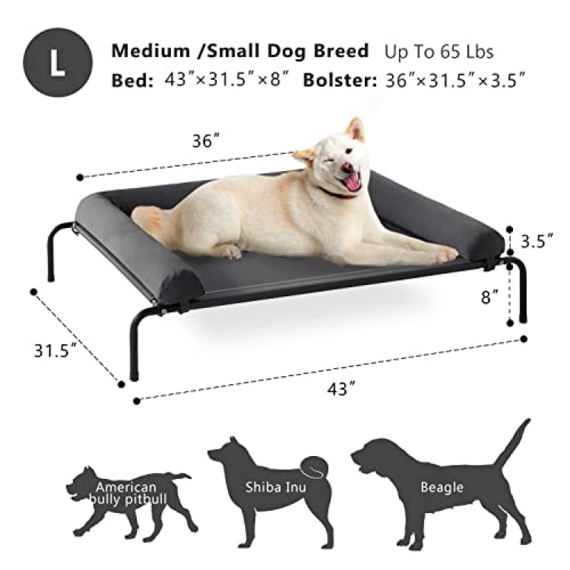WESTERN HOME 냉각 대형견용 높은 개 침대, 통기성 메쉬가 있는 휴대용 실내 및 실외 애완 동물 해먹 침대, 탈착식 및 방수 볼스터가 있는 씹지 않는 애완 동물 간이 침대