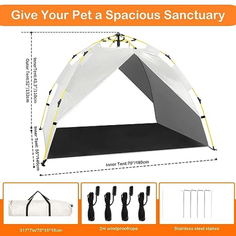 CAREDPETS 대형 XL XXL 점보 높이 개 침대용 캐노피 그늘 텐트, 빠른 설치 및 조립 필요 없음, 외부 실외 냉각 캠핑 애완동물 태양 우산, 회색 70