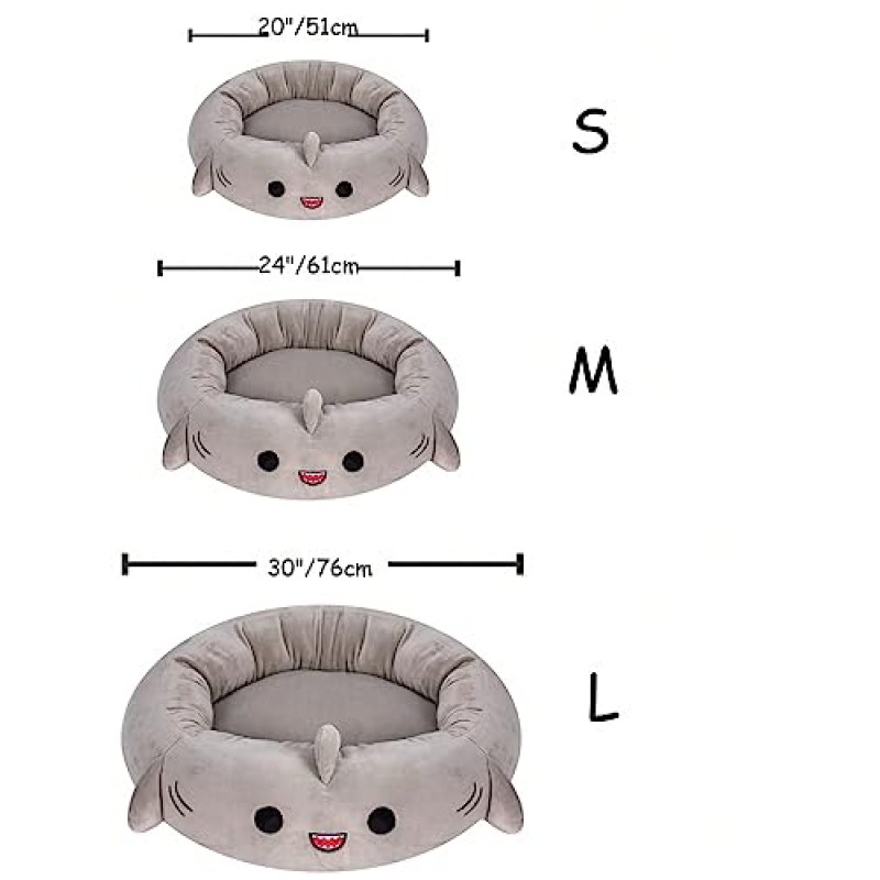 QWINEE 만화 그래픽 고양이 개 침대 상자 매트 강아지 잠자는 침대 부드럽고 따뜻한 개 침대 매트 소형 중형 개를위한 미끄럼 방지 애완 동물 침대 고양이 새끼 고양이 회색 L