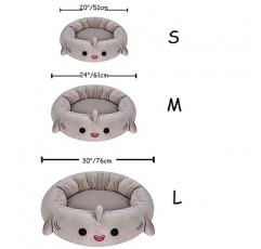 QWINEE 만화 그래픽 고양이 개 침대 상자 매트 강아지 잠자는 침대 부드럽고 따뜻한 개 침대 매트 소형 중형 개를위한 미끄럼 방지 애완 동물 침대 고양이 새끼 고양이 회색 L