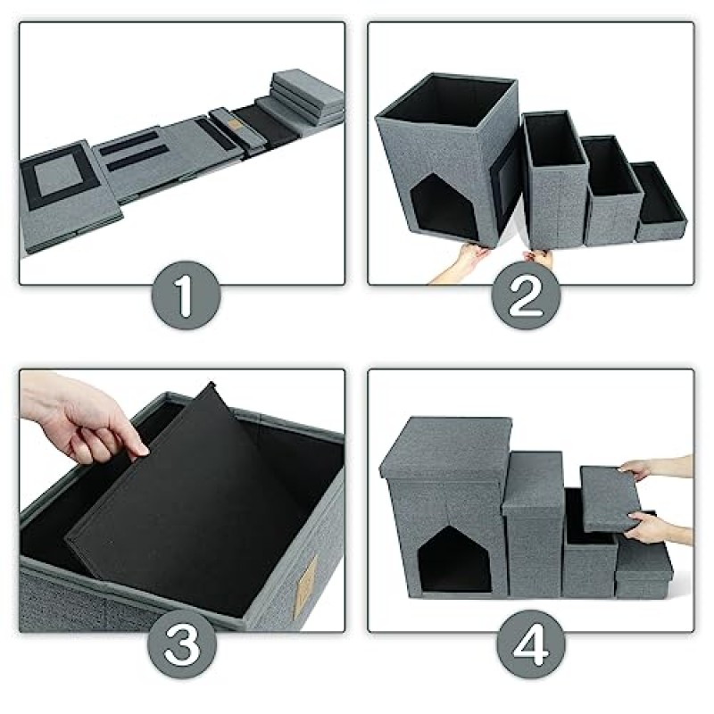 높은 침대용 Mestuel 접이식 개 계단, 추가 수납 공간이 있는 4단 애완 동물 사다리, 높은 침대 소파용 다용도 애완 동물 계단 계단, 간편한 보관 및 미끄럼 방지