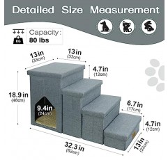 높은 침대용 Mestuel 접이식 개 계단, 추가 수납 공간이 있는 4단 애완 동물 사다리, 높은 침대 소파용 다용도 애완 동물 계단 계단, 간편한 보관 및 미끄럼 방지
