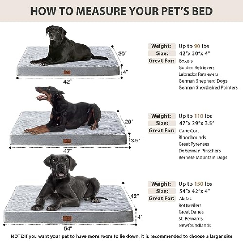 대형견용 WNPETHOME 정형외과용 개 침대, 탈착식 세척 가능 커버 및 미끄럼 방지 바닥이 있는 초대형 방수 개 침대, 계란 상자 폼 애완 동물 침대 매트, 다중 바늘 퀼팅 XXXL 개 침대