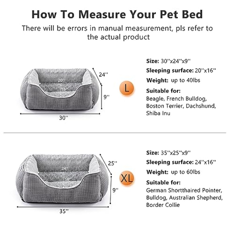 MIXJOY 대형 중형 소형견용 대형 개 침대, 세척 가능한 정형외과용 개 소파 침대, 내구성이 뛰어난 직사각형 애완 동물 침대, 부드러운 잠자는 고양이 침대 및 미끄럼 방지 바닥이 있는 진정 강아지 침대 -35'x25'x9'