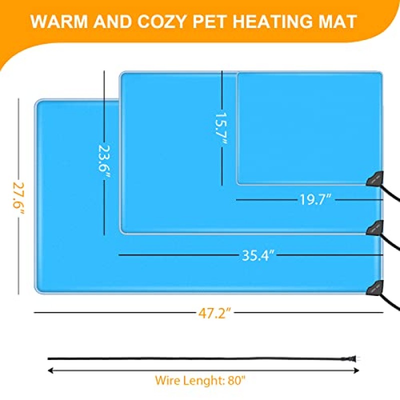 개와 고양이를 위한 Stohot 야외 애완동물 난방 패드, 온도 조절 장치가 내장된 완전 방수 온열 고양이 침대, 외부 동물을 위한 온열 침대 담요 강아지 야생 헛간 고양이(47