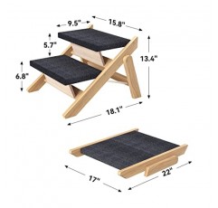 RunLexi 애완동물 계단/계단, 높은 침대용 소형견 계단, 소파, 소파, 자동차, 미끄럼 방지 패드가 있는 2-in-1 접이식 나무 개 경사로, 안전, 내구성이 뛰어난 휴대용 개/고양이 사다리 최대 110파운드, 2단계
