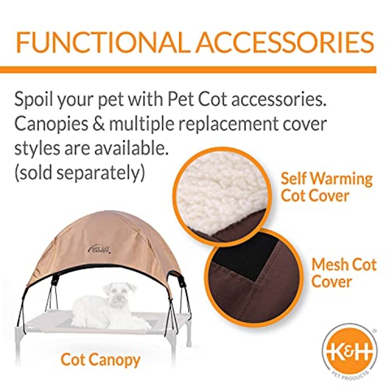 K&H Pet Products 볼스터 개 침대 냉각 실내/실외 높은 개 침대 해먹(탈착식 볼스터 포함), 세척 가능한 메쉬 커버, 중형 개용 높이 캠핑 개 침대 - 초콜릿 미디엄 25