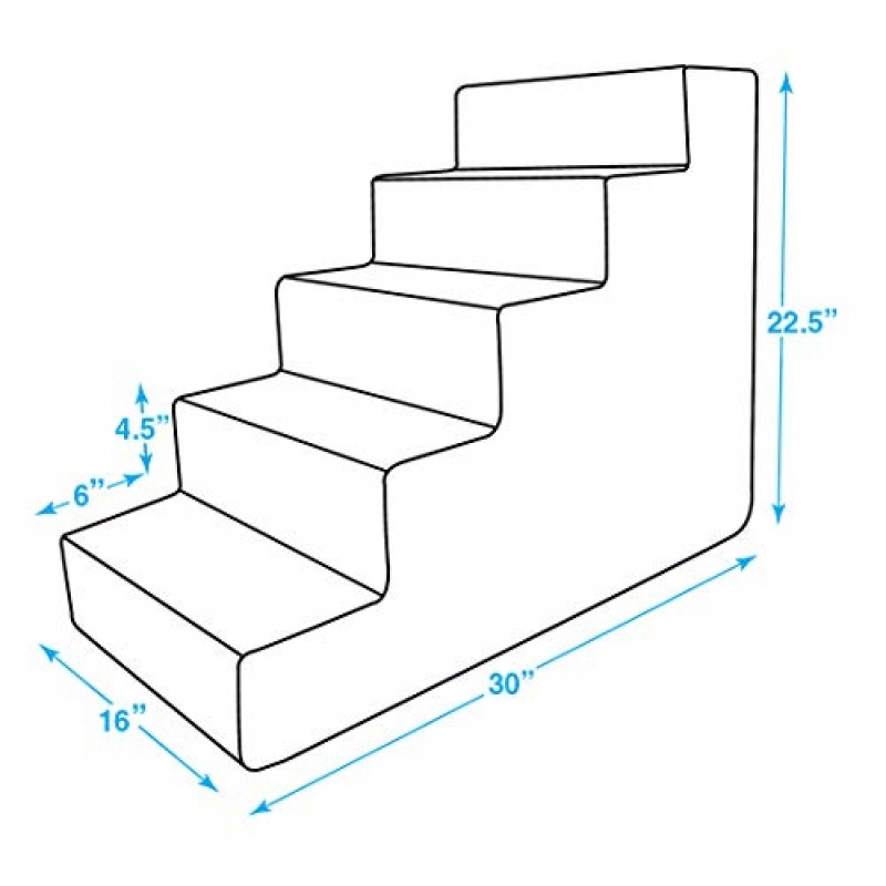 최고의 애완동물 용품 작은 개와 고양이를 위한 폼 애완동물 계단, 소파, 소파 및 높은 침대 오르기를 위한 휴대용 경사로 계단, 미끄럼 방지 균형 실내 계단 지지대, 발 안전 - 회색, 5단계(H: 22.5