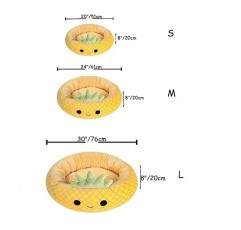 QWINEE 만화 그래픽 고양이 개 침대 상자 매트 강아지 잠자는 침대 부드럽고 따뜻한 개 침대 매트 소형 중형 개를위한 미끄럼 방지 애완 동물 침대 고양이 새끼 고양이 노란색 L