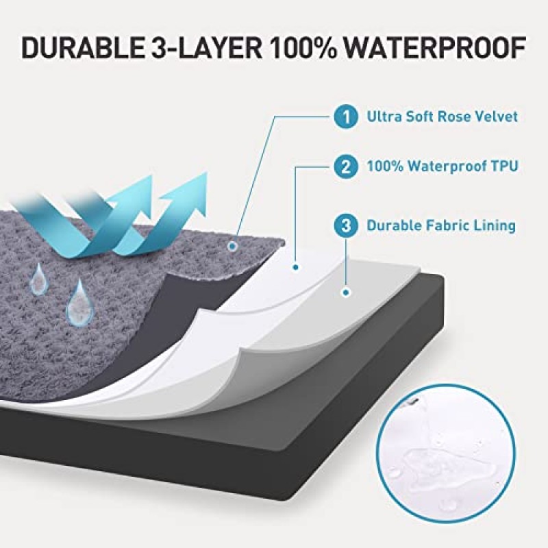 개 상자 침대 초대형 ​​개를 위한 방수 점보 개 침대 로즈 벨벳 부드럽고 푹신한 빨 수 있는 개 침대, 탈착식 커버 및 미끄럼 방지 바닥, 53 x 36 인치, 회색