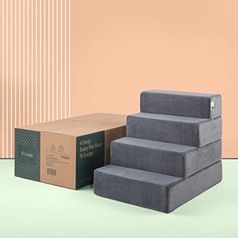 ZINUS Easy Pet Stairs, 애완동물 경사로, 애완동물 사다리, 특대형, 차콜