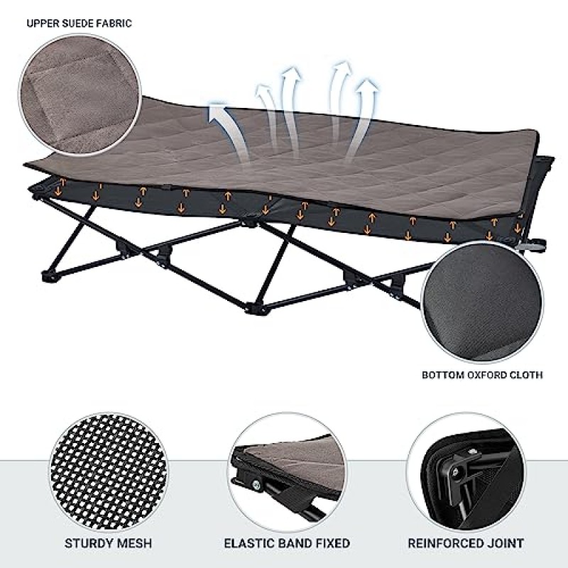 KingCamp 높은 개 침대 휴대용 제기 개 침대 소형, 중형, 대형 애완 동물을 위한 빨 수 있는 메쉬가 있는 야외 여행을 위한 안정적인 접이식 개 침대 개 캠핑 침대 운반용 가방이 포함된 최대 110lbs 블랙