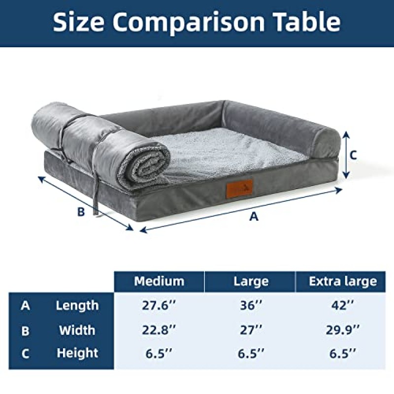 담요가 부착된 중형견용 JEMA 개 침대, 애완동물 침대 탈착식 세탁 가능 커버, 계란 상자 폼 개 소파 침대, 개용 초대형 침대, 개 매트리스, 회색