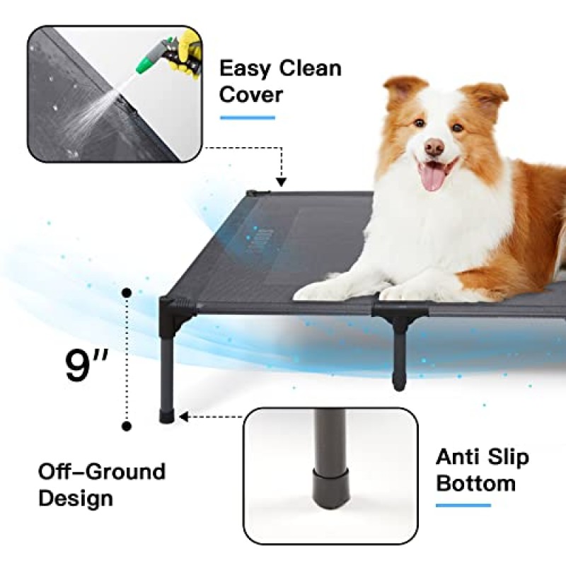 suddus 대형견용 고가 개 침대, 지상에서 올려진 개 해먹 침대, 실내 및 실외 사용을 위한 초대형견용 외부 개 침대 침대, 회색