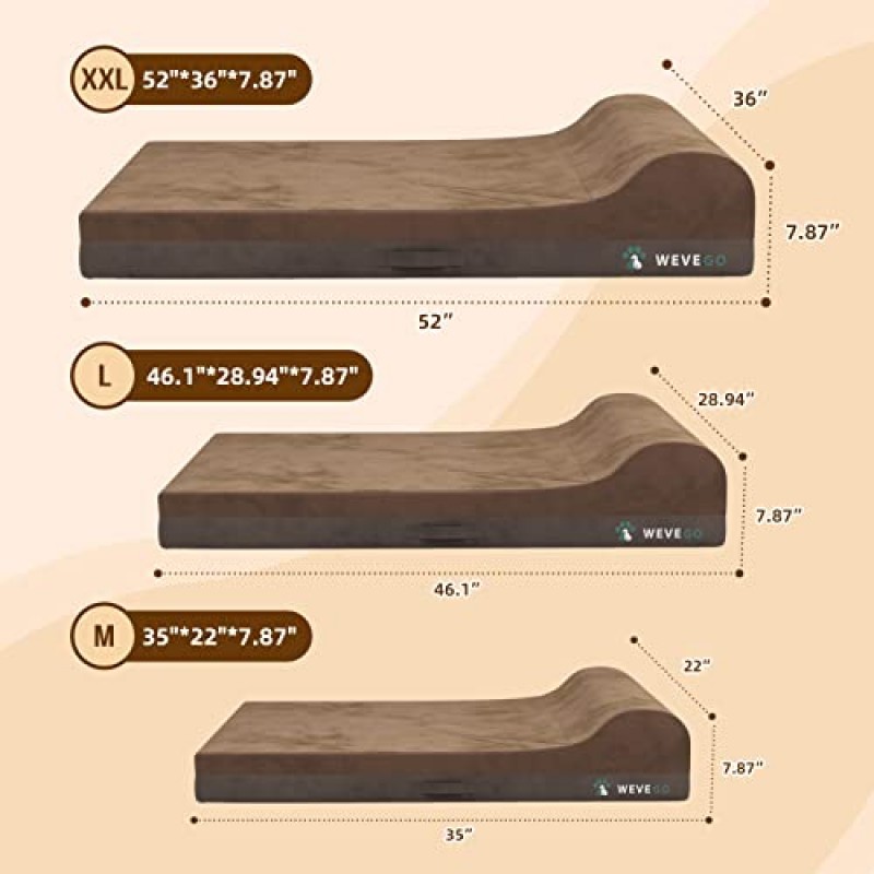 WEVEGO 점보 정형외과용 개 침대, 두꺼운 젤 메모리 폼 플란넬 원단이 있는 베개 개 침대, 내구성이 뛰어난 방수 라이너 및 미끄럼 방지 바닥이 있는 탈착식 세탁 가능 커버